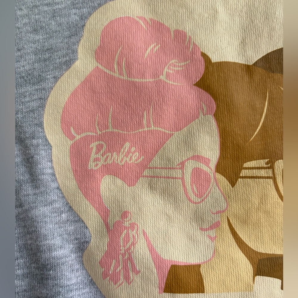 Barbie Hooded Sweatshirt Junior’s Small Grey Pink Hoodie Pocket Patch Logo - Picture 3 of 7